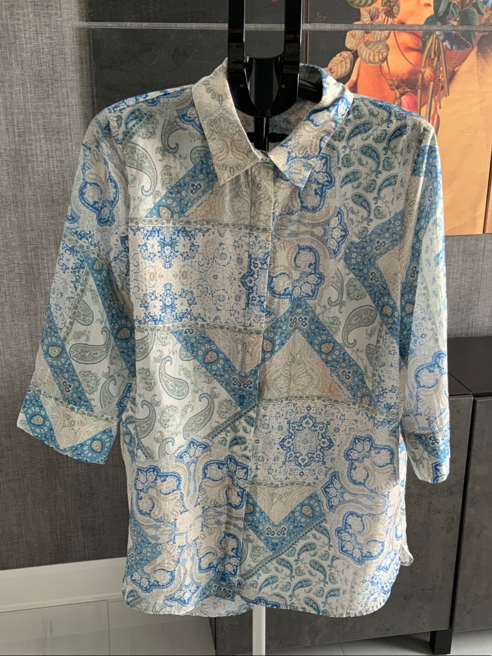 Marina V Blue and White Paisley Patchwork Tunic L